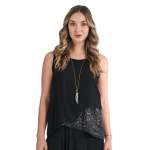 Sequin Border Silk Top - Black L xl