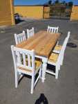 6 Seater Turned Legged Table Chair Set In Clear & Solid White
