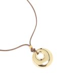 Waterproof Gold Plated Stainless Steel Circle Pendant Brown Cord Necklace