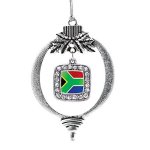 Inspired Silver - South Africa Flag - Silver Christmas Ornament - Square Charm Christmas Tree Ornament With Cubic Zirconia - Hol