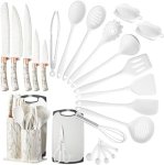25 Pcs Kitchen Utensils Set Silicone Cooking Utensils Set With Kitchen Knife Set And Holder Silicone Handle Kitchen Tool Set - K