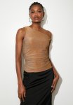 Co-ord Asym Metallic Drapey Top - Neutral Silver
