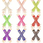 Fishnet Long Gloves Hollow Out 1920S Stretchy Fingerless Mittens For Women Party Prom