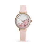 Ladies Rose Toned Pink Leather Watch With Floral Detail