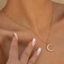 Moon Pendant Necklace Rhinestones Inlaid Zinc Alloy Neck Jewelry Simple Style Thin Chain Clavicle Necklace For Women For Eid Ramadan