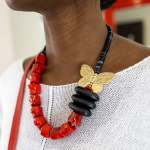 Giant Gold Butterfly Beaded Choker - Red Free