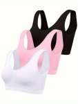 3PCS Solid Tank Crop Tops Sports Seamless Single-layer Tank Bra Women's Lingerie & Underwear