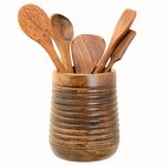 Mie Creations Rustic 7" Large Utensil Crock Holder For Kitchen Countertop Wooden Cooking Spatula Organizer For Party Mother's D