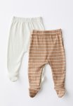 Cotton On 2PK Organic Pointelle Footed Legging - Oatmilk Marle milk Stripe & Milk