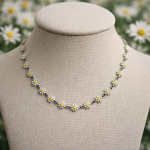 White Daisy Necklace Silver Stainless Steel