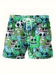 Skeleton Cartoon Pattern Men's Fashion Summer Drawstring Shorts With Pockets Beach And Leisure