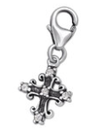 C262-C9846 - 925 Sterling Silver Cross Dangle Charm - Oxidized Antique Look Darker 925 Sterling Silver