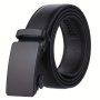 1PC Men's Black Automatic Buckle Slider Belt Business Casual Pu Leather Belt Ideal Choice For Gifts