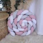Cot Bumper Braided 3 Strand Dusty Pink White And Grey