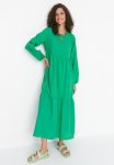 Modest Long Sleeve Tiered Dress - Green