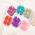 2PCS Girls' Solid Color Bowknot Hair Clips With Tails For Kids