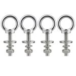 Qwetry M10 Stainless Steel Eye Bolts With Nuts 4 Pack M10 X 50MM 3 8" X 2 Inch Long Shoulder Lifting Eye Bolt For Swing