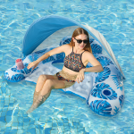Blue Leaf Canopy Pool Float And Lounger With Cup Holders