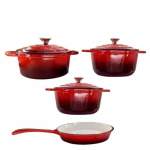 Smte Dh- 7 Pieces Cast Iron Cookware Set Red With Keychain