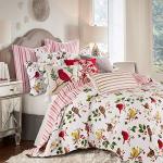 Levtex Home - Joy Birds Quilt - King - Birds And Holly - Red Green Citron Taupe Brown - Quilt 106X92IN. - Reversible