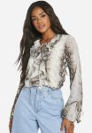 Snake Chiffon Ruffle Blouse - Stone