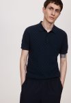 Slim Fit Textured-knit Polo Shirt - Navy Blue