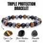 Men's Black Obsidian & Tigers Eye Bracelet - Natural Stone Fashion Accessory Perfect Gift Idea