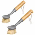 Mr.siga Dish Brush With Bamboo Handle Built-in Scraper Scrub Brush For Pans Pots Kitchen Sink Cleaning Pack Of 2