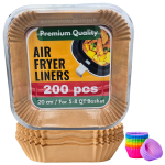200X Air Fryer Liners Disposable & 12X Reusable Silicone Round Baking Cups