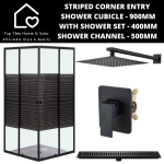 Black Striped Shower Cubicle With Channel + Shower Set - 400MM