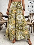 Floral Print High Waist Pants Elegant Wide Leg Pants For Vacation Women's Clothing