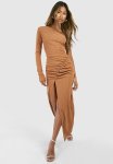 One Shoulder Rib Split Leg Midaxi Dress - Rust
