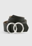 Double Silver Ring Detail Boyfriend Belt - Black