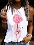 Flower & Letter Print Tank Top Sleeveless Crew Neck Tank Top Casual Every Day Tops Women's Clothing