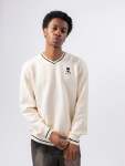 V-neck Waffle Sweatshirt White - 2XL
