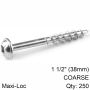 Kreg Zinc Pocket Hole Screws 38MM 1.50' 8 Coarse Thread Mx Loc 250CT