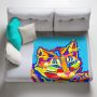 Flora Cat On Blue Light Weight Fleece Blanket By Picatso