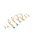 Goldair Gold Plated Clear & Light Blue Cubic Zirconia Stacker Earrings 4-PACK