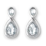 Silver Tone Teardrop Earrings With Clear Crystals