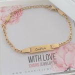 Caitlin Personalized Id Bracelet Gold Stainless Steel Adjustable Size Ready In 3 Days