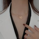1PC Double Peach Heart Necklace - Stylish Metal Alloy Jewelry For Women Perfect For Mother's Day Valentine's Day And Birthdays -