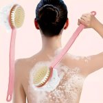 1PC 2 In 1 Double-sided Bath Shower Scrubber Body Exfoliating And Cleaning Brush Long-handled Soft Bristle Bath Brush Multi-func