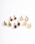 Goldair Gold Multi Stone 5-PACK Clip Earrings