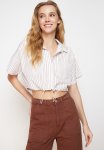 Striped Elastic Stopper Woven Shirt - Beige
