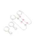 Waterproof Stainless Steel Pink Cubic Zirconia Chain Droplet & Classic Huggie Earrings 2-PACK