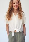 Linen-blend Tie-hem Shirt - White