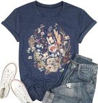 Women's Vintage Flowers Shirt Casual Boho Floral Printed T-Shirt Sunflower Wildflowers Graphic Tees Tops For Girl 3-A-NAVY XL