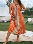 Plus Size Colorblock Print Cami Dress Vacation Sleeveless Dress For Spring & Summer Women's Plus Size Clothing