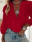 Ruffle Trim Button Front Blouse Casual Long Sleeve Blouse For Spring & Fall Women's Clothing
