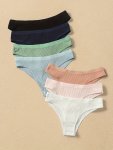 7PCS Solid Ribbed Thongs Soft & Comfy Stretchy Intimates Panties Women's Lingerie & Underwear